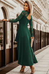 Floral Lace Satin Maxi Prom Dress